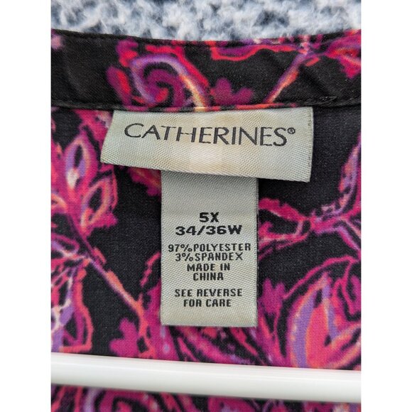 Catherines Button Up Top Size 5X Floral Stretch Lightweight V Neck Plus Pink - Picture 10 of 10